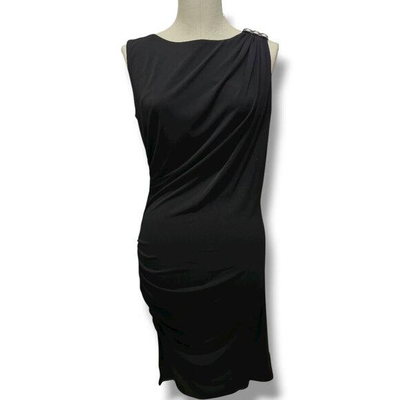 332 Michael Kors | EUC Women’s Black Draped Shoulder Sheath Dress (Size M) - Picture 5 of 15